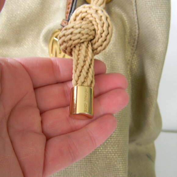 Michael Kors Gold Shimmer Metallic TotE  Leather Trim ROPE HANDLES NAUTICAL - Picture 2 of 12